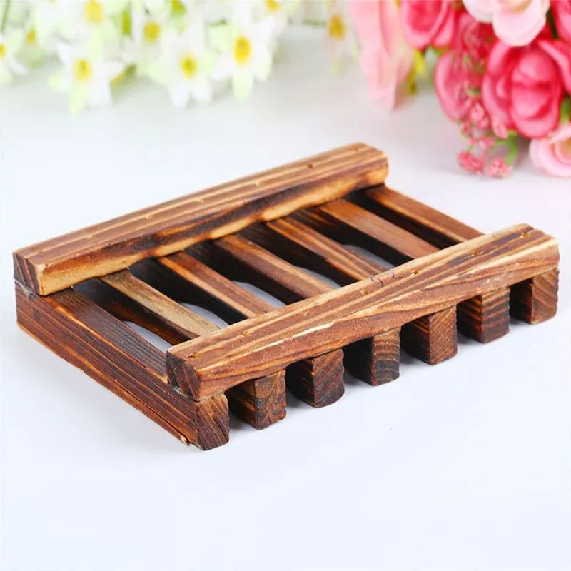 Wood Soap Hollow Rack Natural Bamboo Tray Holder Sink Deck Bathtub Shower Toilet Soap Dishes