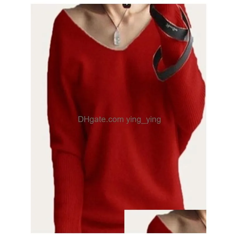 spring autumn cashmere sweaters women fashion sexy v-neck pullover loose 100% wool batwing sleeve plus size knitted tops