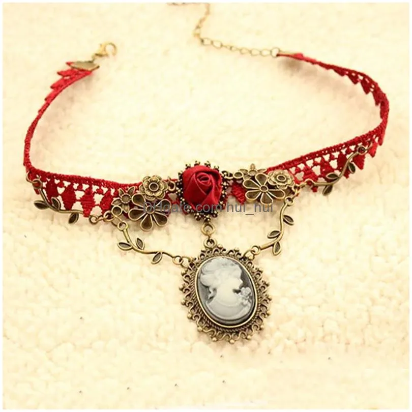 pendant necklaces women039s water choker necklace stylish cameo red rose lace fashion jewelry women gift xmas6583608