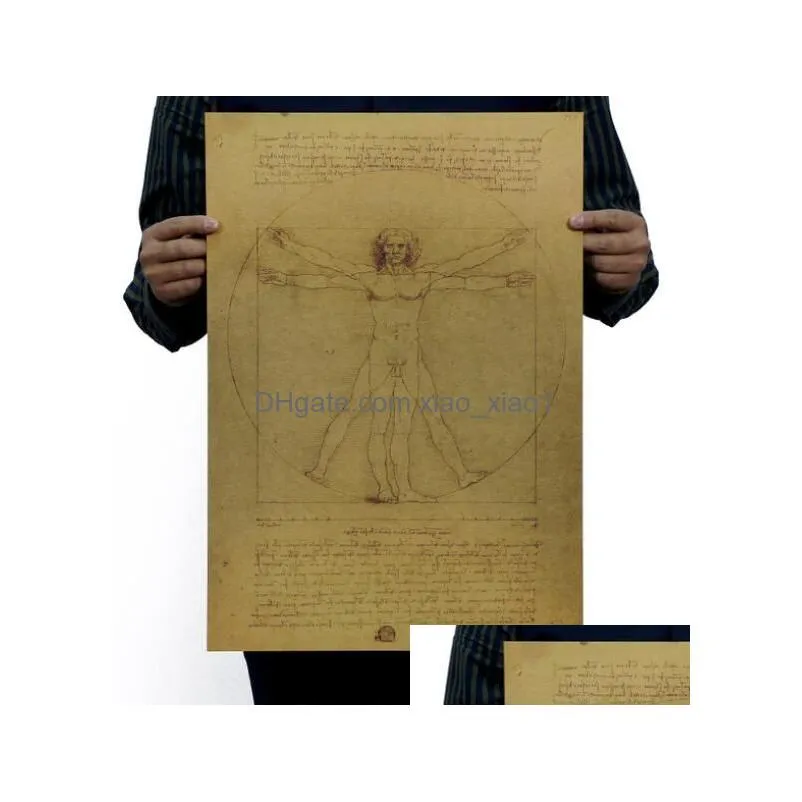 crafts leonardo da vinci manuscripts vitruvian man vintage kraft paper movie poster home decor wall decals art diy retro decor prints