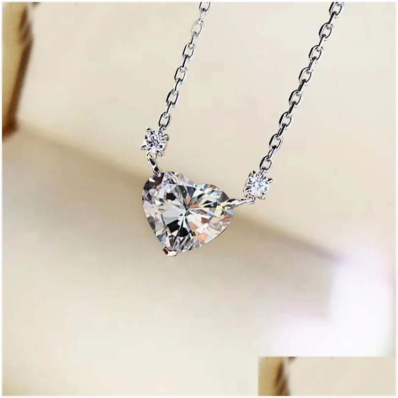 Pendant Necklaces Heart Cut 3Ct Pink Diamond Pendant 100% Real 925 Sterling Sier Wedding Pendants Necklace For Women Bridal Choker Jew Dhqvb