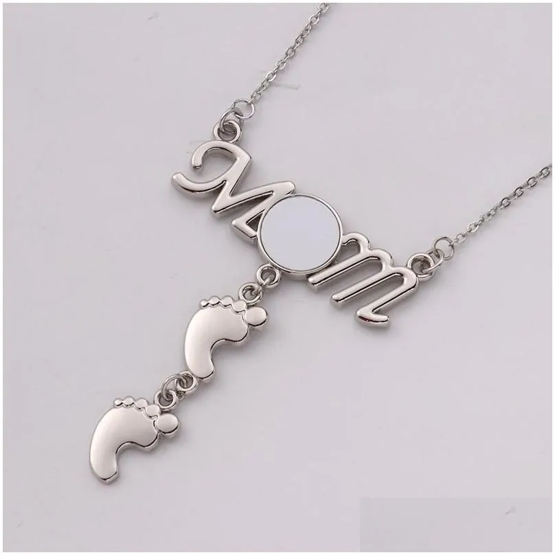 sublimation transfer blank mothers feet necklace letters hollow diymom feet inlaid diamond collarbone chain