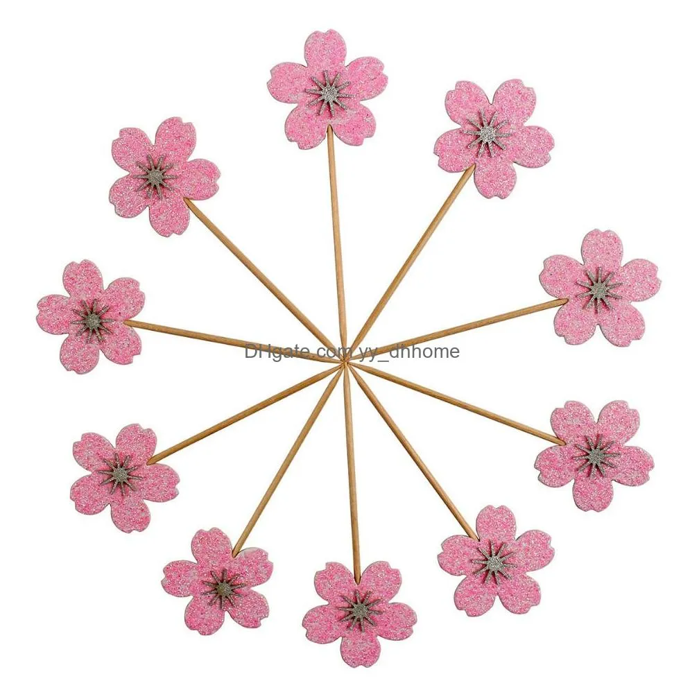 lincaier 10pcs pink cherry blossoms cupcake toppers girl birthday party decorations kids sakura cake supplies accessories flower