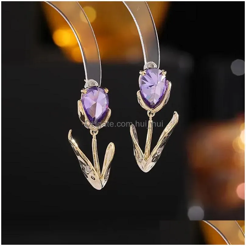 fashion simple style sweet temperament s925 silver needle earrings tulip earrings
