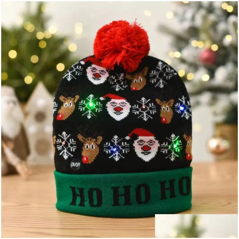 fashionable christmas led light knitted hat lantern party warm adult ball hat wholesale