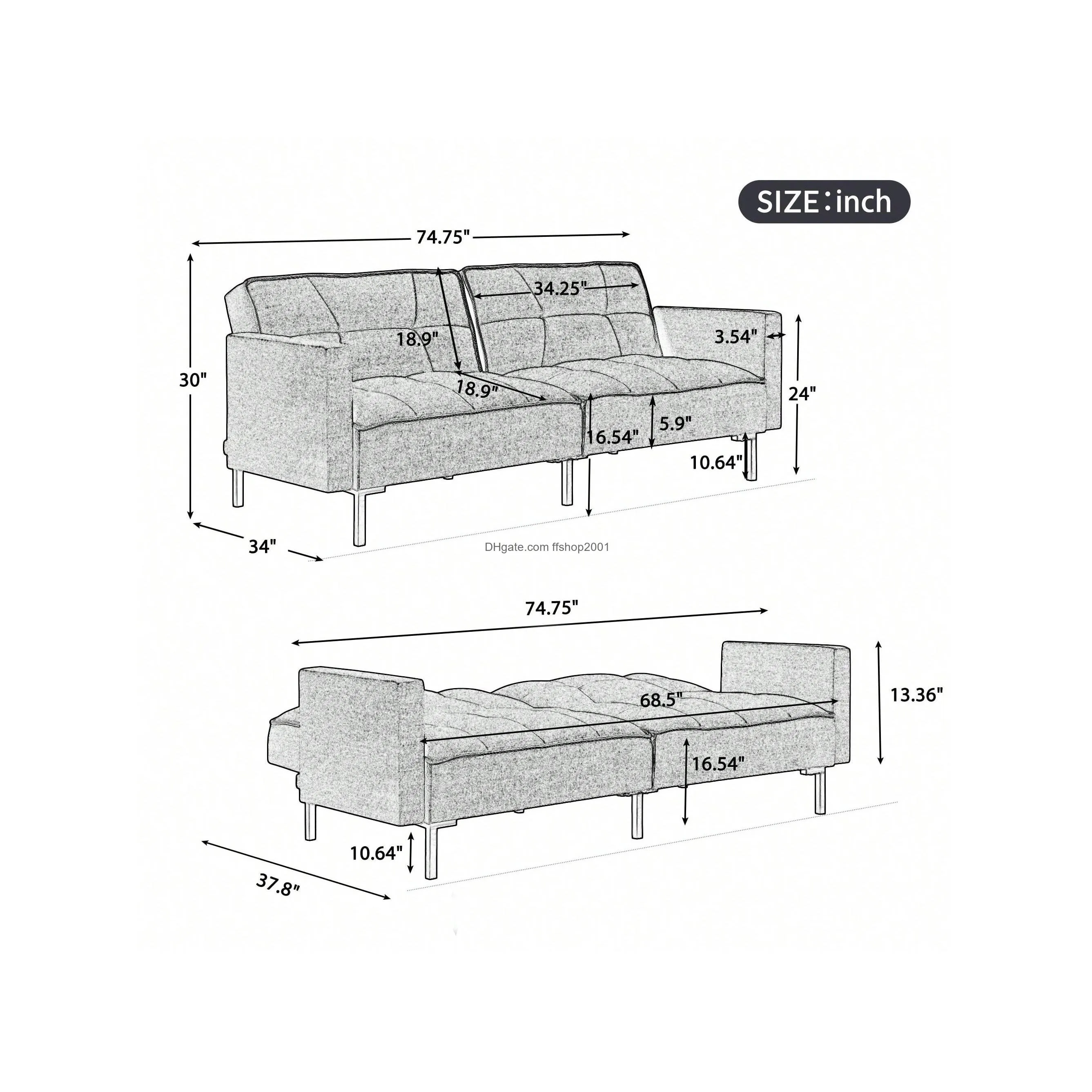 nestfair modern linen upholstered convertible folding futon sofa bed