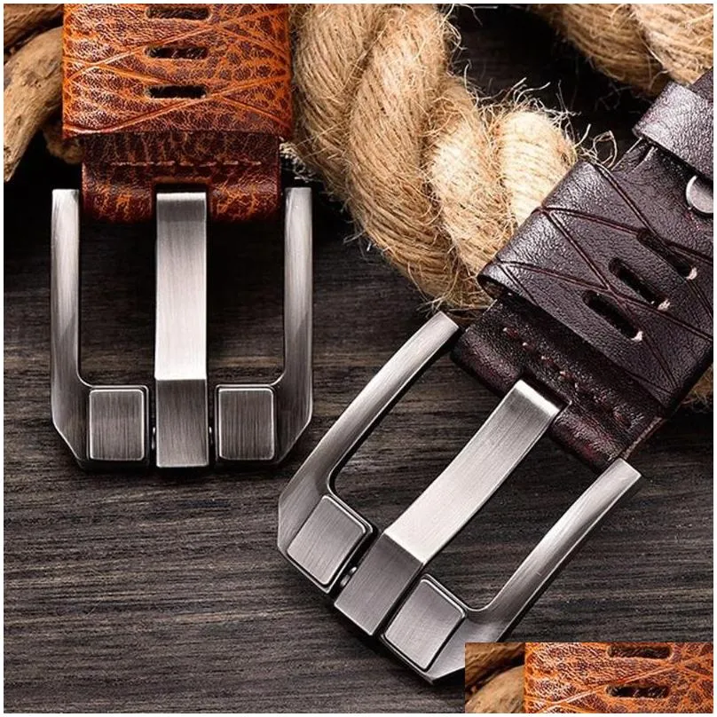 Belts Durable Vintage Casual All-Match Genuine Leather Belt Pants Bands Men Pin Buckle Waistband Drop Delivery Dhwuh