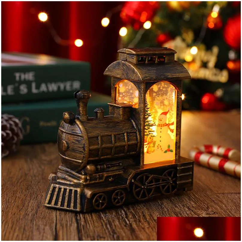 christmas decorations glowing santa claus driving train night light wind lantern christmas creative gift ornaments