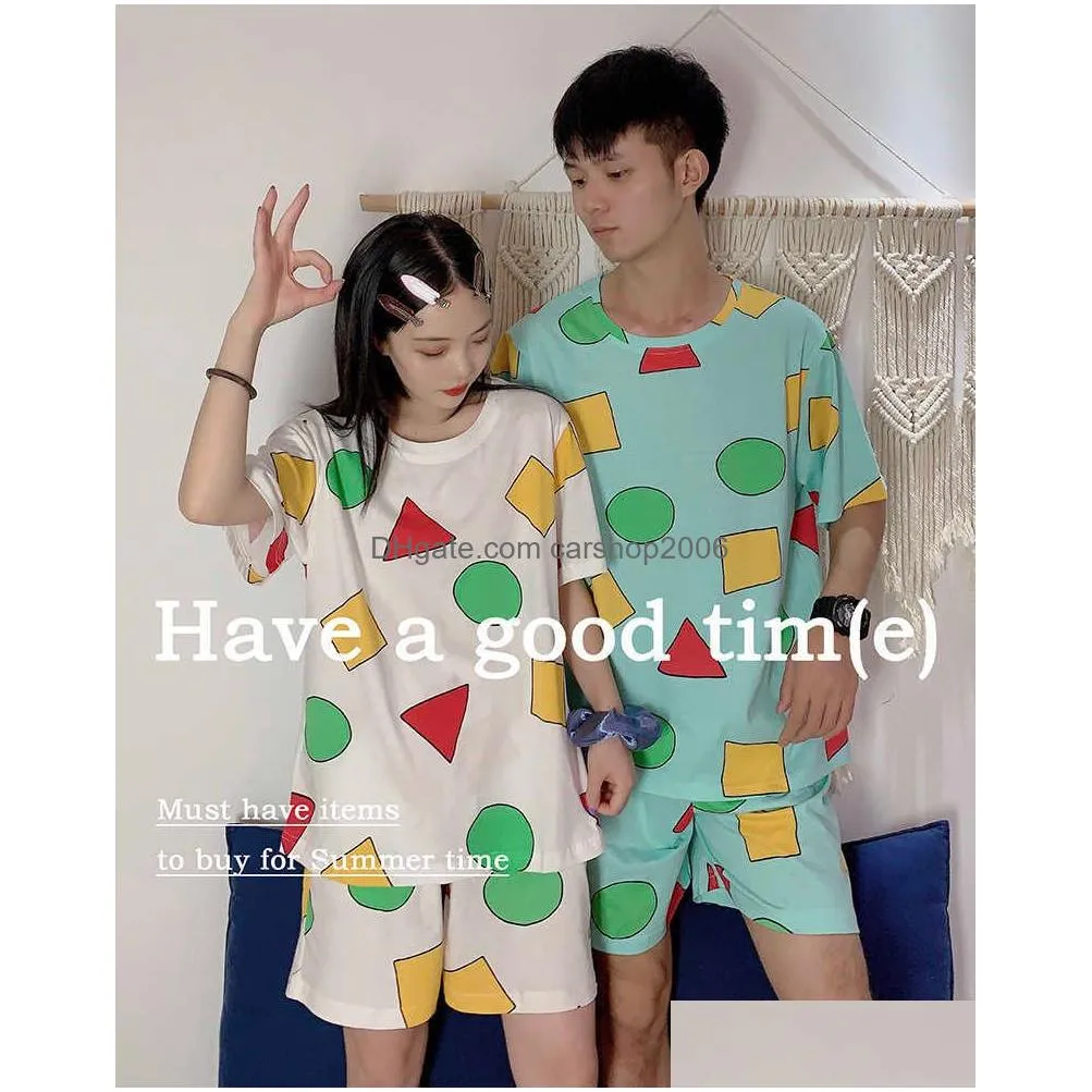 cartoon pijama set shin pajama chan womens pajamas summer short-sleeved sleepwear suits with shorts home clothes sinchan 210830