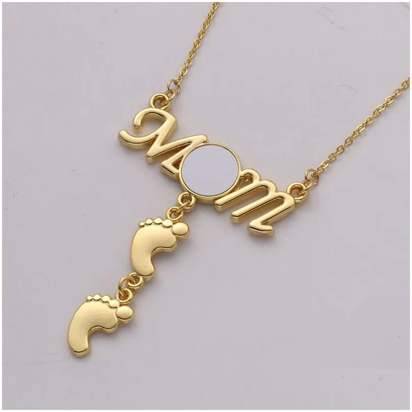 sublimation transfer blank mothers feet necklace letters hollow diymom feet inlaid diamond collarbone chain