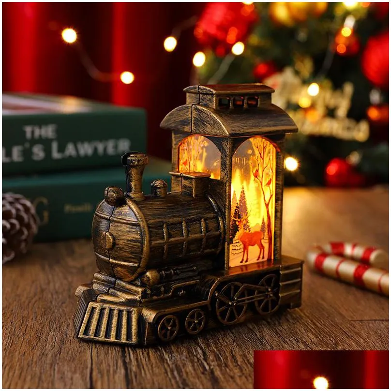 christmas decorations glowing santa claus driving train night light wind lantern christmas creative gift ornaments