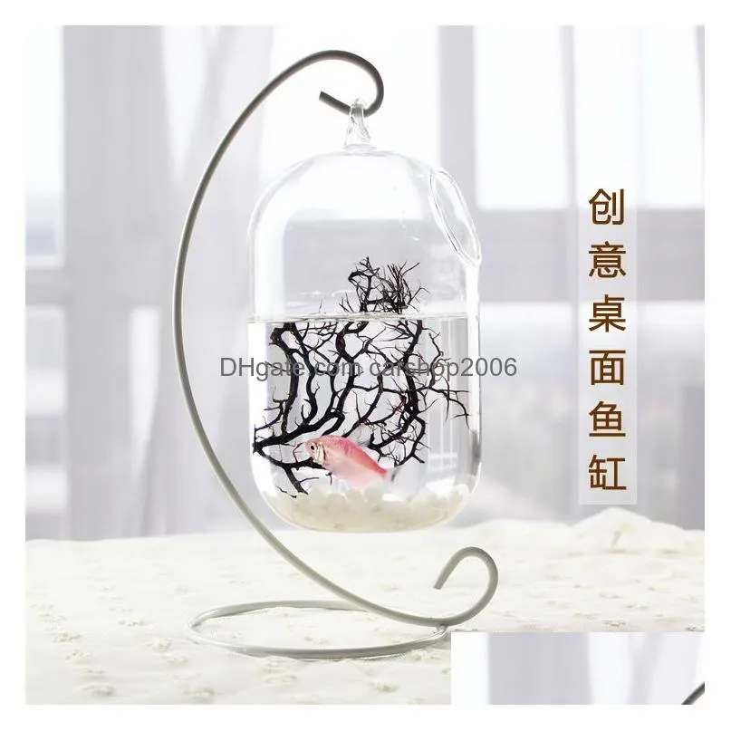 aquariums clear round shape hanging glass aquarium fish bowl fish tank flower plant vase home decoration rack holder 2201007