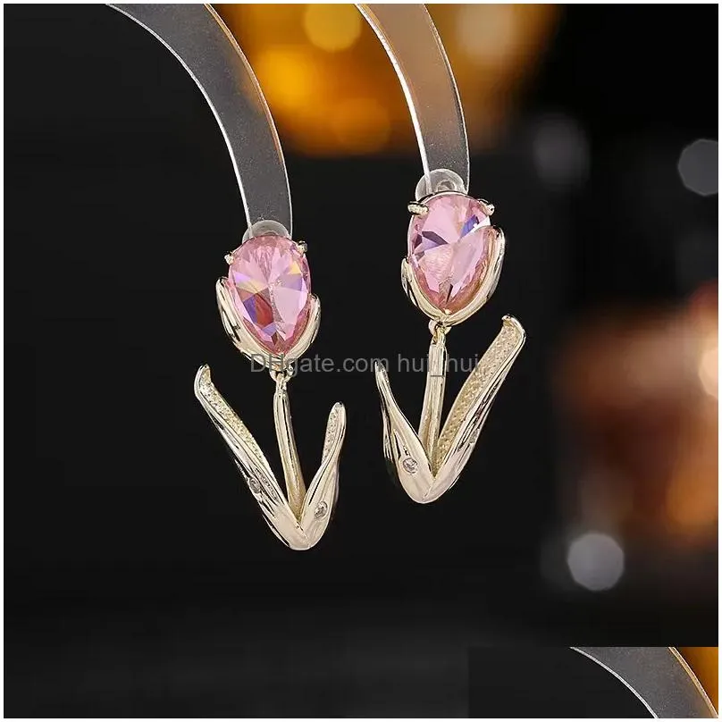 fashion simple style sweet temperament s925 silver needle earrings tulip earrings