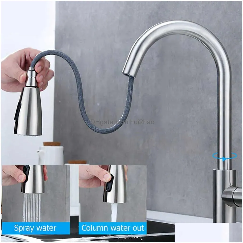 rotatable stainless steel pull out type faucet kit sink kitchen water mixer taps gravity ball stream spray head nozzle 210724