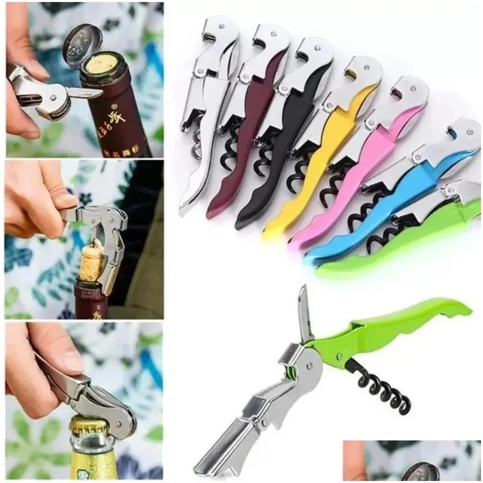 multi-functional 2 in 1 bottle openers stainless steel wine cork screw corkscrew beer cap remover kitchen gadget bar accessories jn08