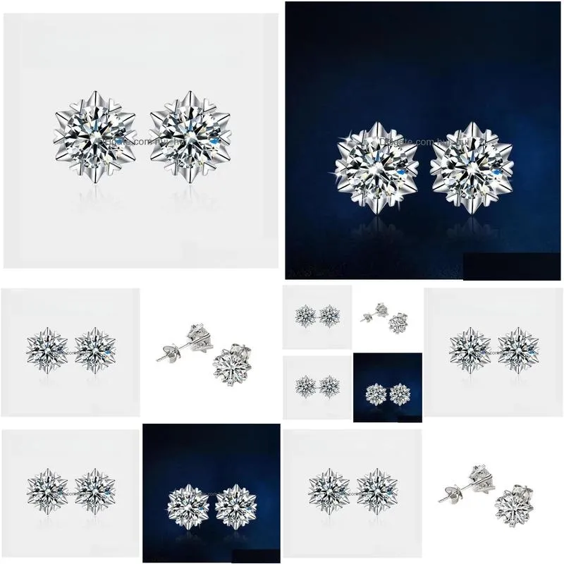 0.5-1ct moisanne snowflake earrings 925 silver earrings temperament earrings engagement wedding anniversary gift for ladies