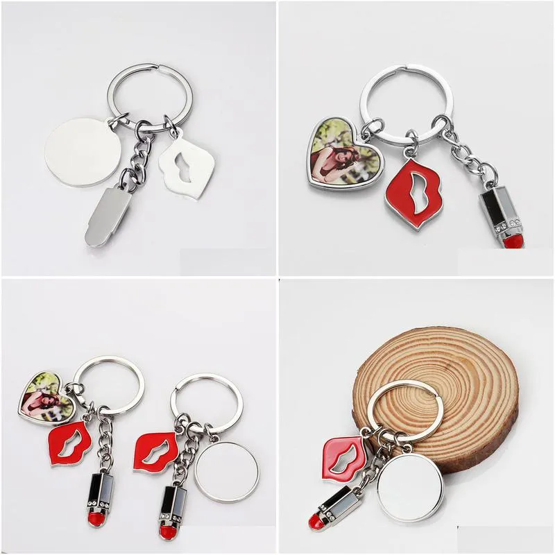 sublimation lip heart -shaped key pendant jewelry european and american transfer blank red keychain