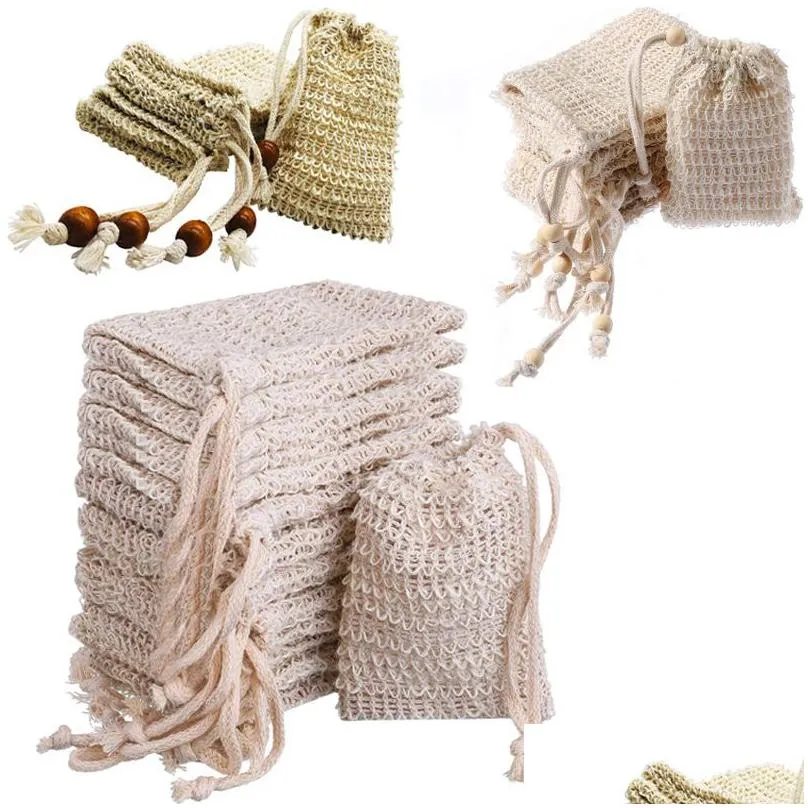 natural exfoliating mesh soap saver sisal bag pouch holder for shower bath foaming and drying