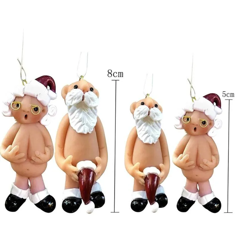 Christmas Decorations 24PCS Funny Naked Santa Claus Hanging Pendant MaleFemale Tree 2022 Year Resin Gifts Home Party