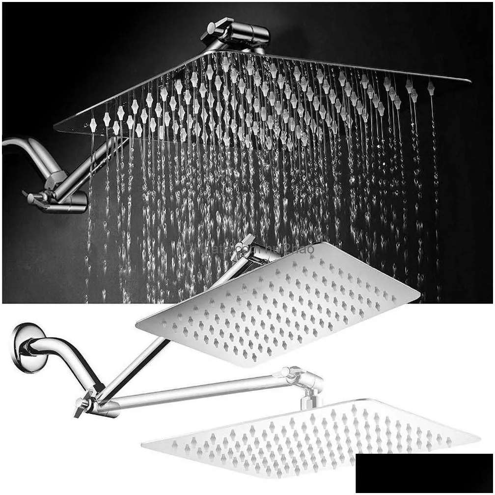 square stainless steel rainfall shower head brass adjustable height shower holder extension 360 degree rotation 210724