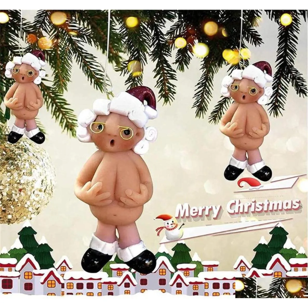 Christmas Decorations 24PCS Funny Naked Santa Claus Hanging Pendant MaleFemale Tree 2022 Year Resin Gifts Home Party
