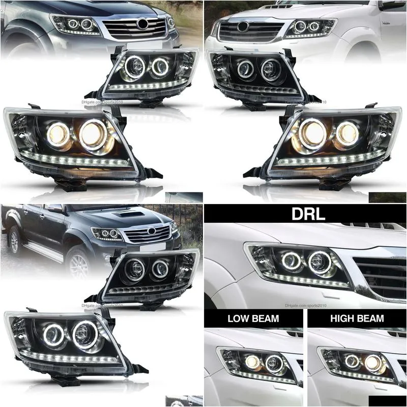 Car Headlights Headlights Led Headlight For Hilux 20 1220 14 Bifocal Lens High Beam Signal Running Lights Replacement Drop Delivery Au Dh5Rz