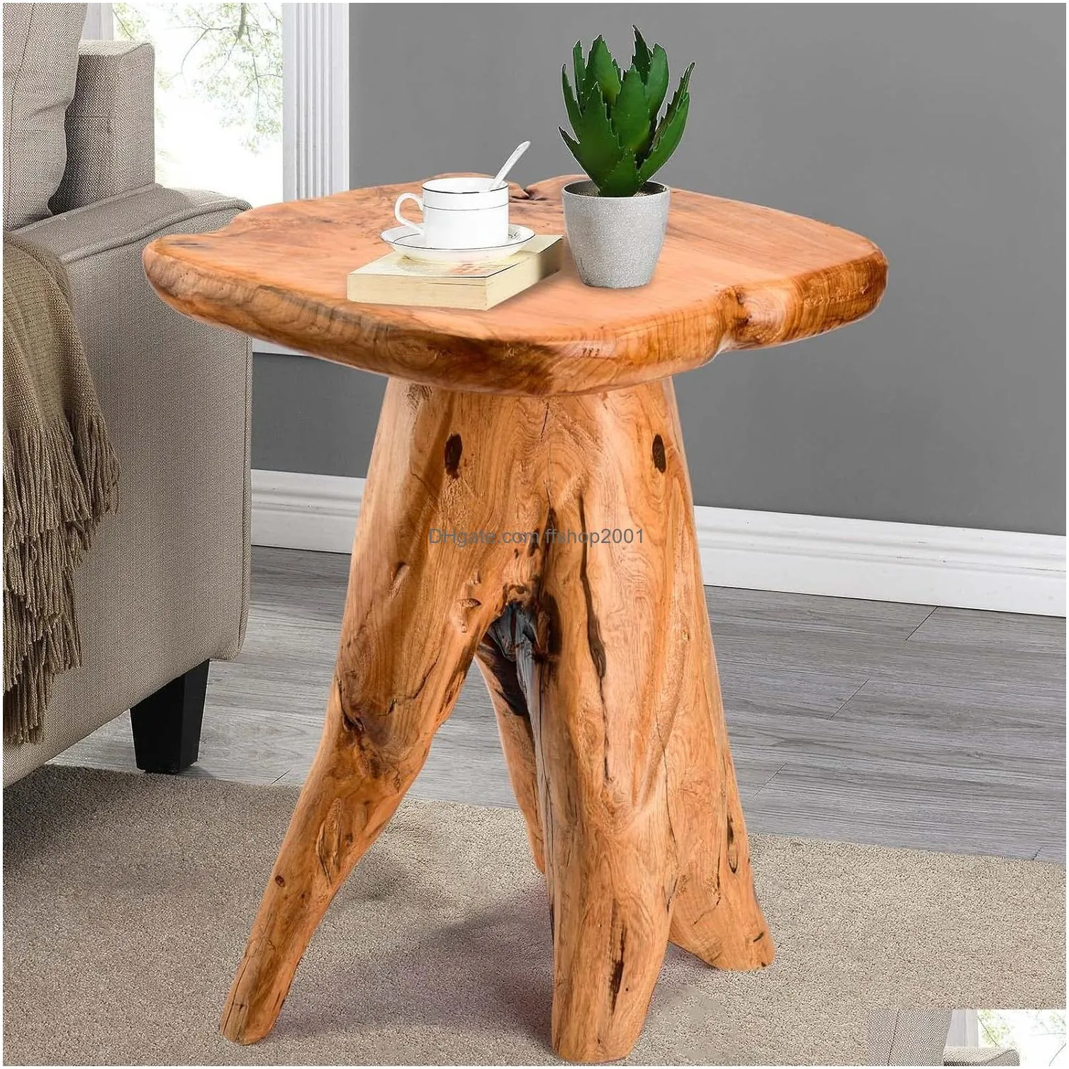 hoegmst mushroom side table 18.9 inch tall live edge wood stool form natural plant stand for garden yard living room bedroom