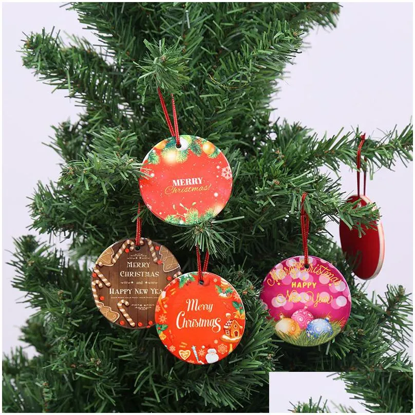 cross-border european and american round ceramic christmas ornaments creative christmas tree decoration pendants ceramic craft holiday