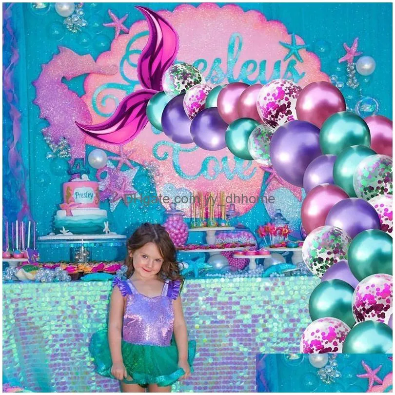 fengrise 44pcs/set balloon little mermaid theme party mermaid decor mermaid birthday decor for kids favor birthday wedding party