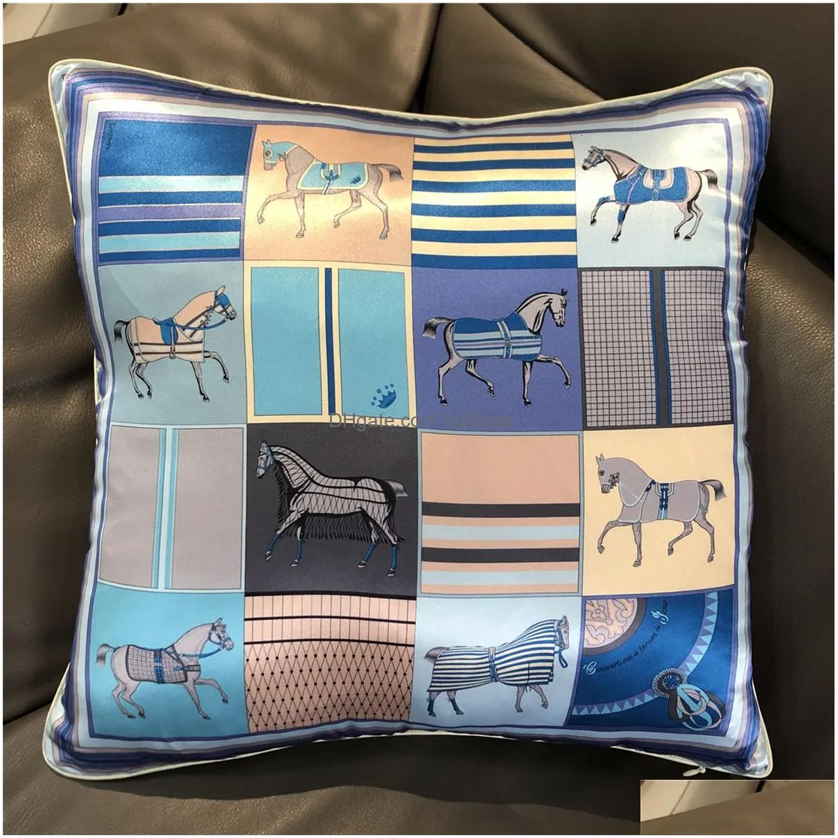 cushion/decorative pillow silk case brand design plaid horse sofa throw chair car cushion cover home decoration fashion 221202