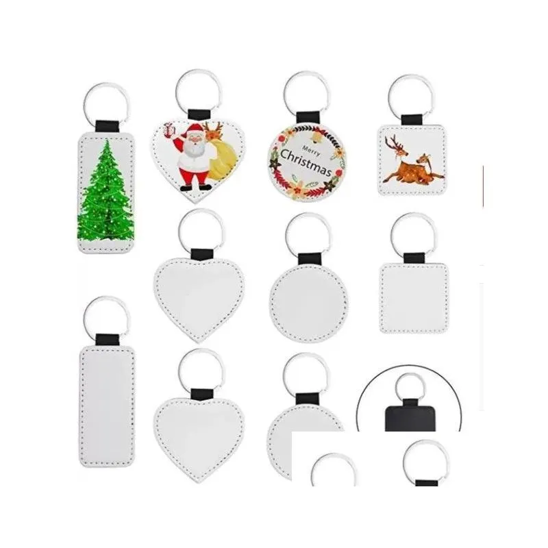 sublimation blanks party favor keychain pu leather keychain for christmas heat transfer keyring diy craft supplies jn10