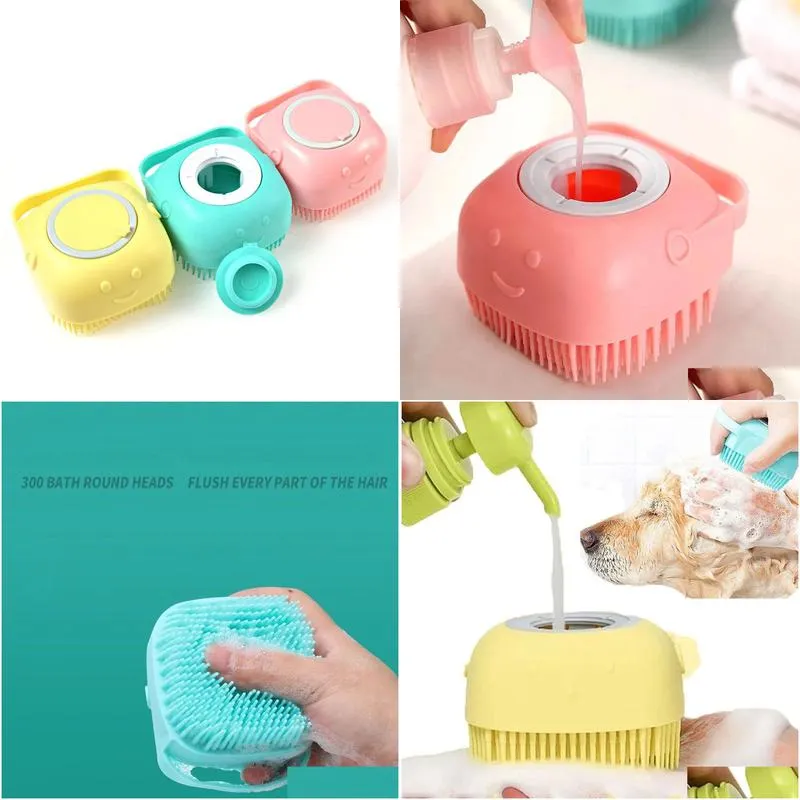 bathroom dog bath brush massage gloves soft safety silicone comb with shampoo box pet dog brush