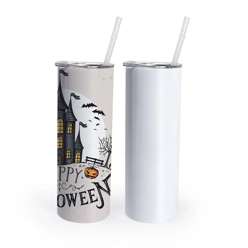 US Local warehouse 20oz 30oz Flat edge Sublimation Tumblers with lid straw blank white Stainless steel Straight bottom Skinny tumbler coffee cup water bottle