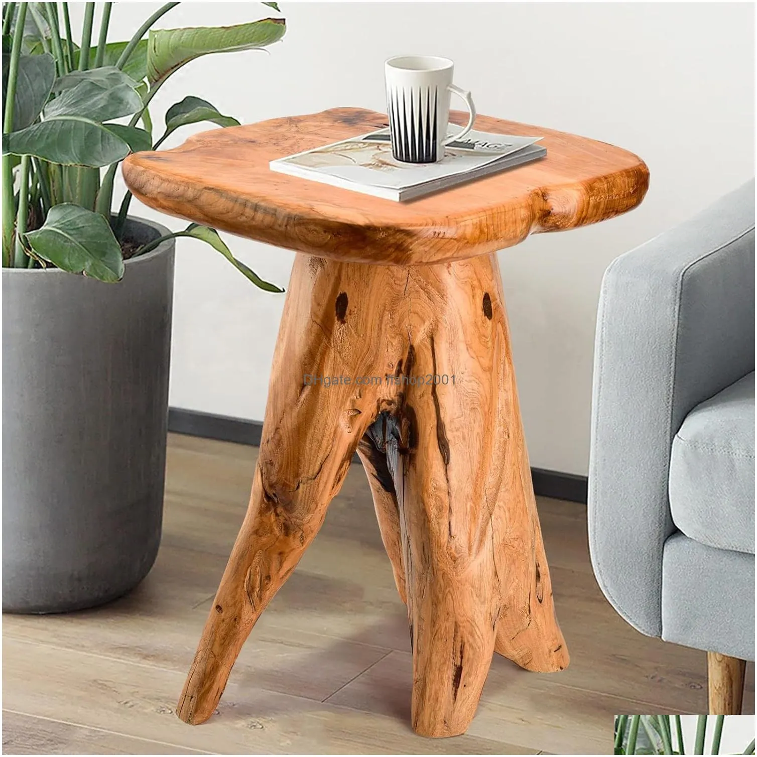 hoegmst mushroom side table 18.9 inch tall live edge wood stool form natural plant stand for garden yard living room bedroom