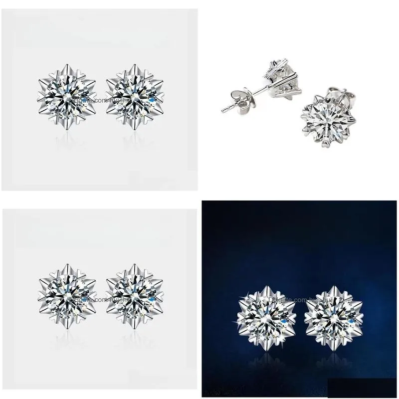 0.5-1ct moisanne snowflake earrings 925 silver earrings temperament earrings engagement wedding anniversary gift for ladies