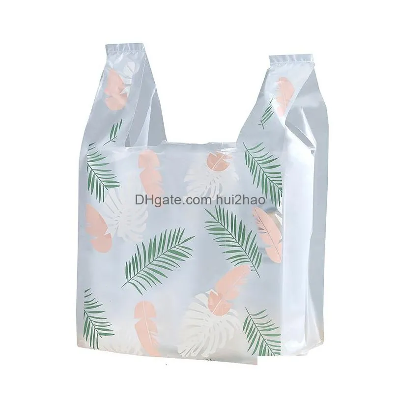 gift wrap 50pcs food plastic bag fashion feather pattern vest bag pizza burger outer packing bag supermarket store party wedding candy bag