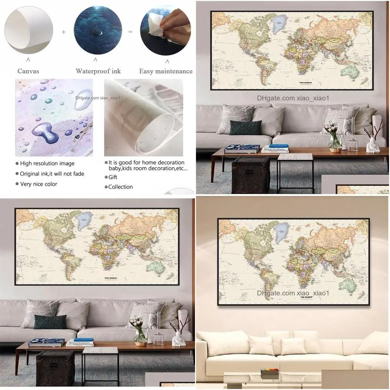 the world political map retro canvas painting 5 sizes vintage wall art poster classroom home decoration children school