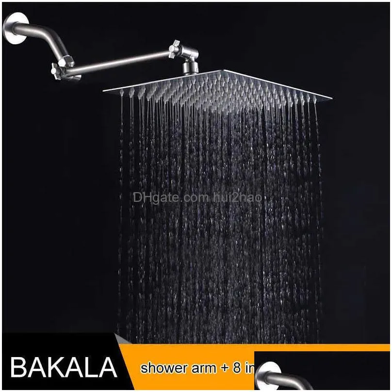 square stainless steel rainfall shower head brass adjustable height shower holder extension 360 degree rotation 210724