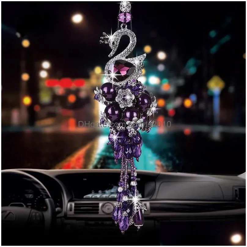 Interior Decorations Noble Purple Diamond Car Accessories For Women Crystal Pendant Ornaments Leather Steering Wheel Ers Tissue Box D Dhkos