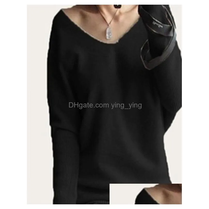 spring autumn cashmere sweaters women fashion sexy v-neck pullover loose 100% wool batwing sleeve plus size knitted tops