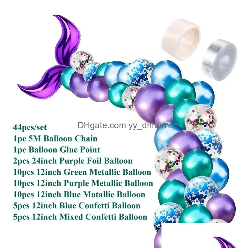 fengrise 44pcs/set balloon little mermaid theme party mermaid decor mermaid birthday decor for kids favor birthday wedding party