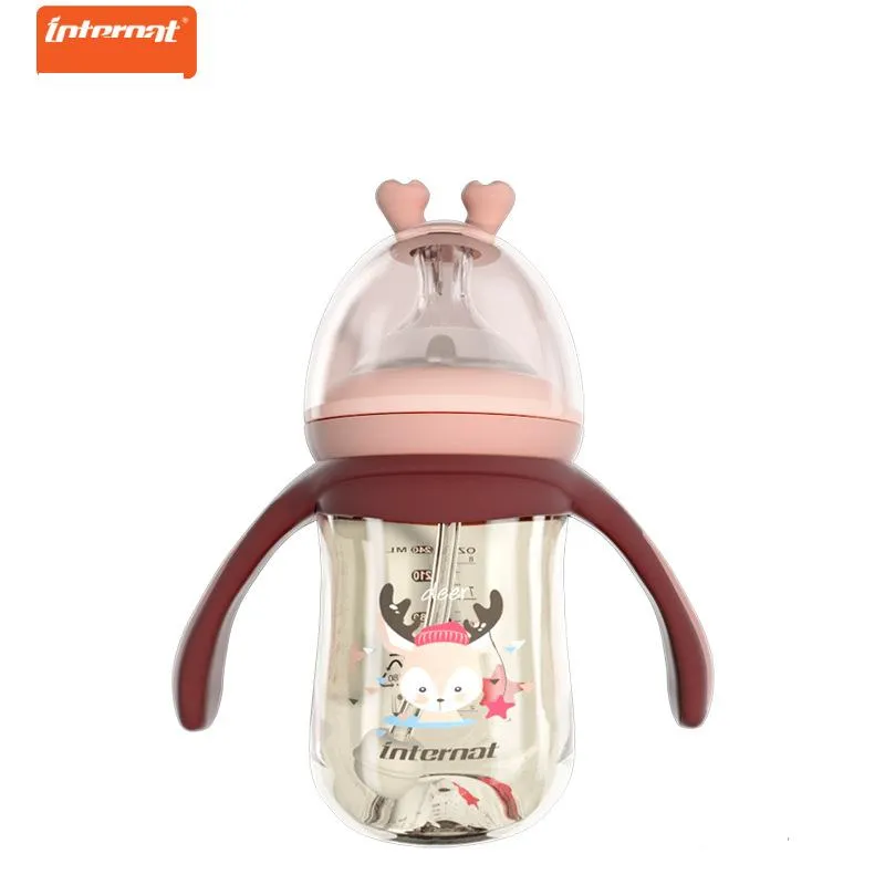 yitron wide diameter anti-inflatable thermochromic change ppsu baby bottle 240ml anti-drop handle straw baby bottle