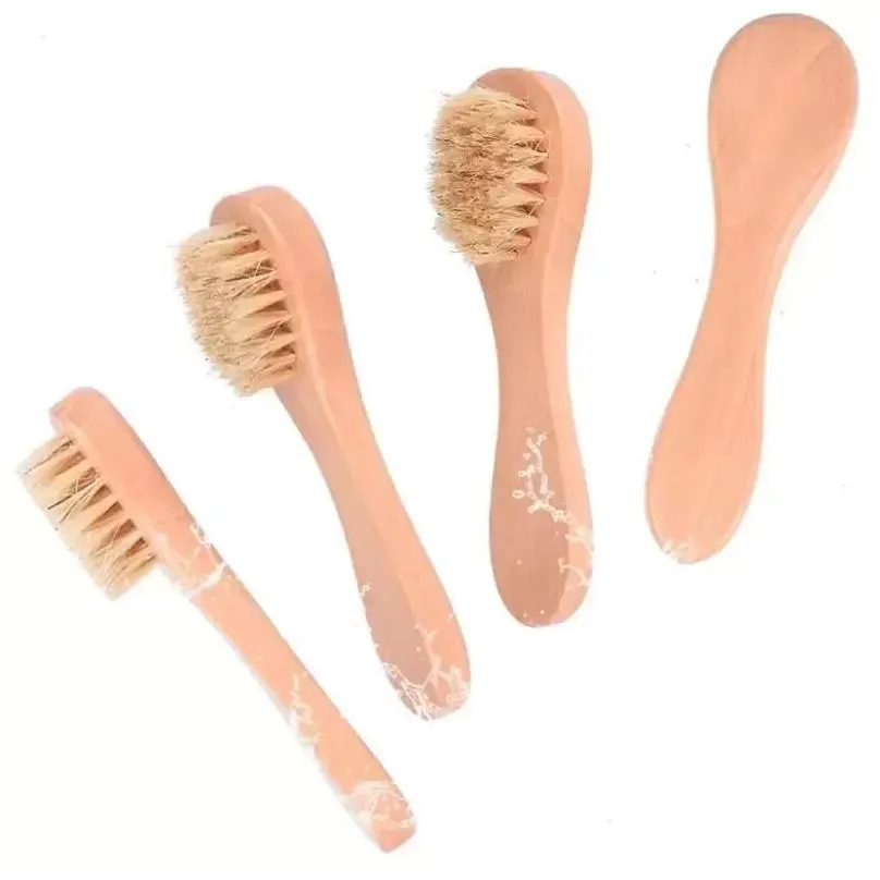 face cleansing brush for facial exfoliation natural bristles exfoliating face brushes for dry brushing with wooden handle