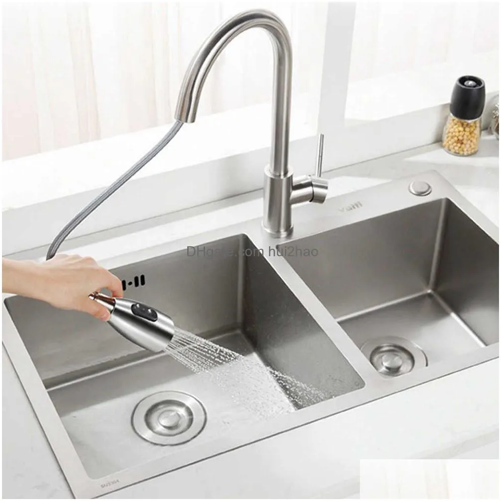 rotatable stainless steel pull out type faucet kit sink kitchen water mixer taps gravity ball stream spray head nozzle 210724