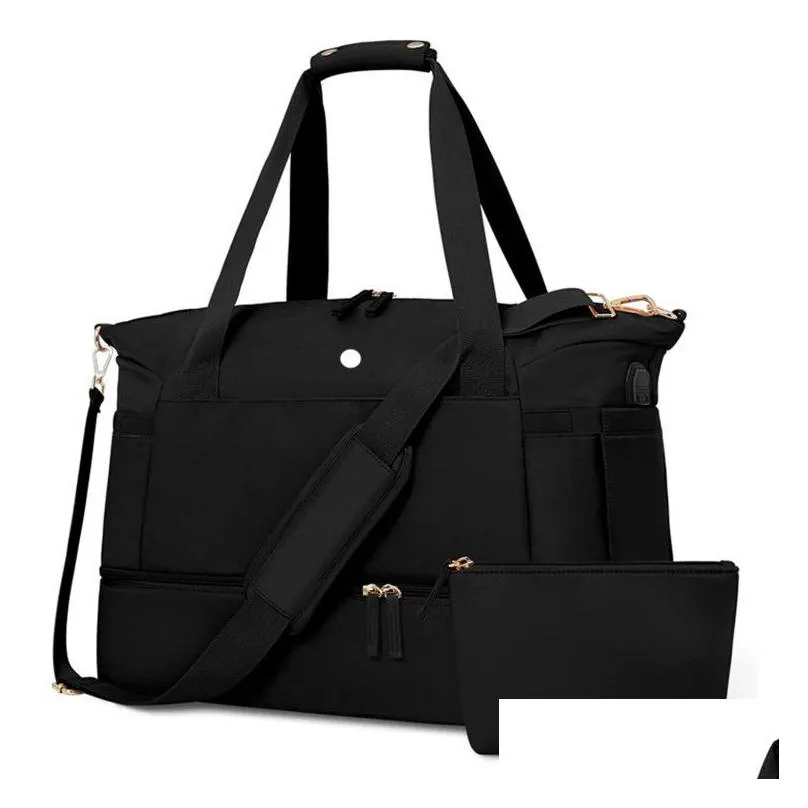 DHgate Womens Sports Gym Bag 2 Piece Nylon Set with Shoe Compartment Large Portable Weekend Fitness Training Handbag Sports Outdoors