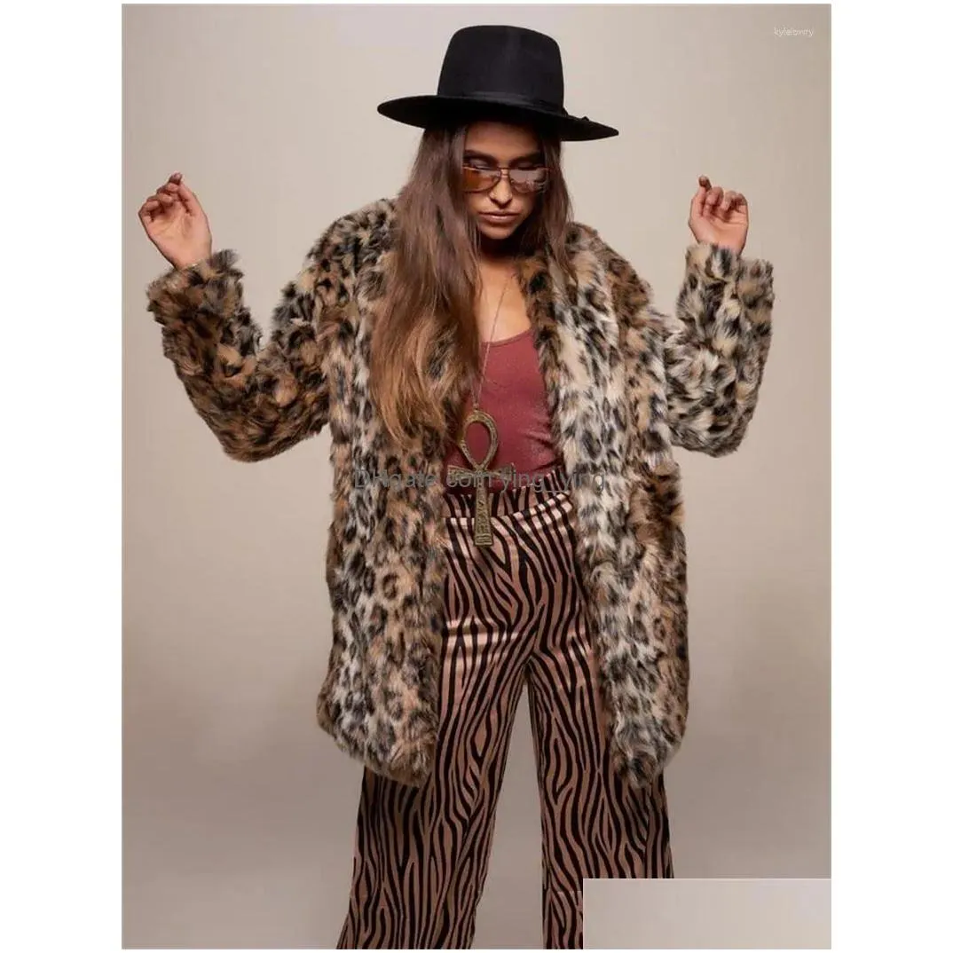 womens fur clothing faux autumn/winter leopard print coat plush medium long thick jacket loose wool