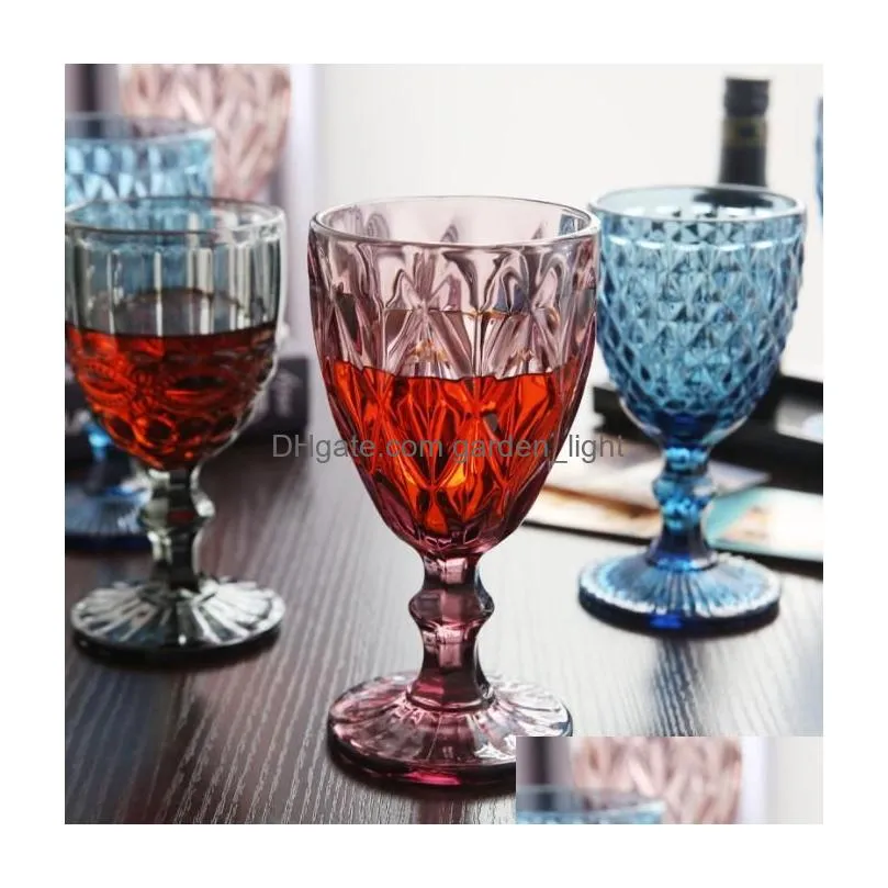 240ml 300ml 4colors european style embossed stained glass wine lamp thick goblets5177477