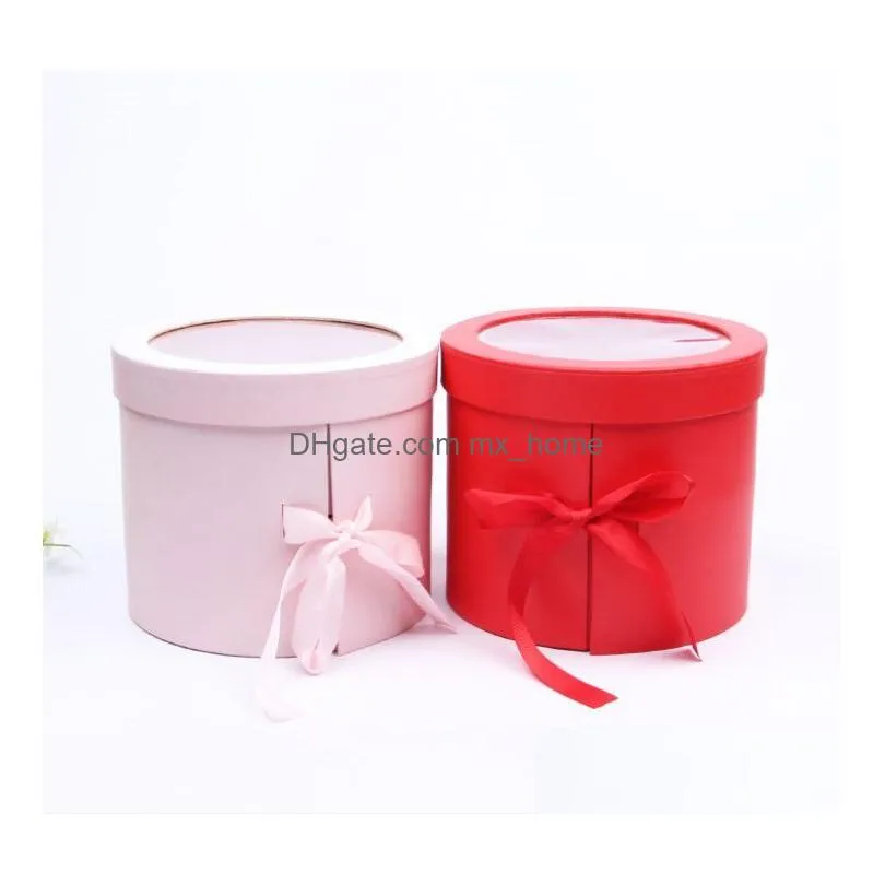 wrap double layer round flower paper boxes with ribbon creative rose bouquet gift wrap packaging cardboard box valentines day wedding