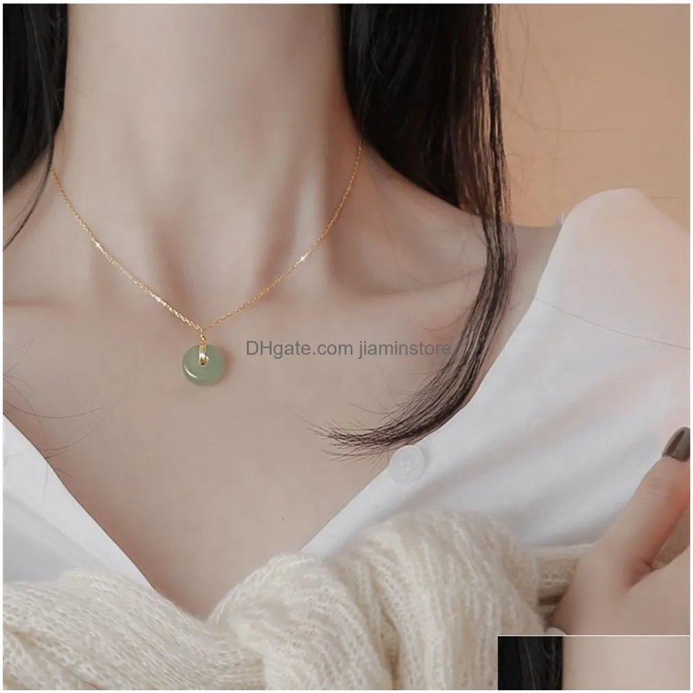 Pendant Necklaces Wholale S925 Gold Plated Sterling Sier Round Jade Pendant Choker Necklace25806632436 Drop Delivery Jewelry Necklaces Dhwfm
