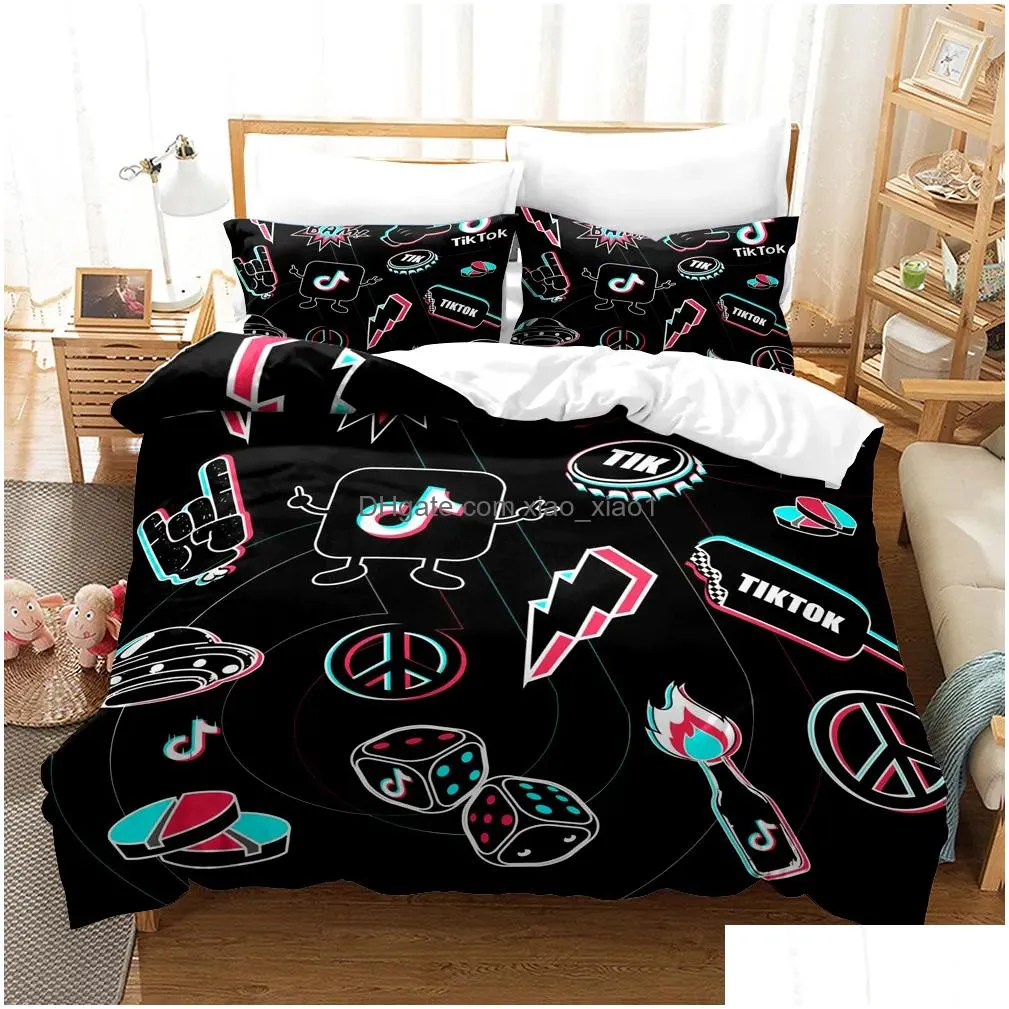 sets populor app tiktok pattern duvet cover with pillow cover bedding set single double twin full queen king size for bedroom decor